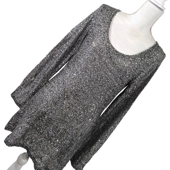 BELLDINI! SILVER & BLACK MARLED KNIT, SILVER MINI-SEQUINNED SWEATER DRESS! SZ L - Picture 9 of 9